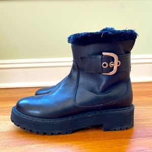 Zara Leather Faux Fur Lined Ankle Boots